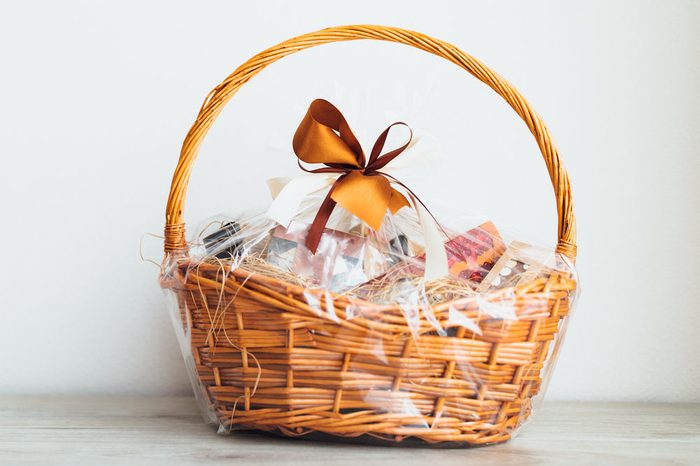 gift basket on grey background