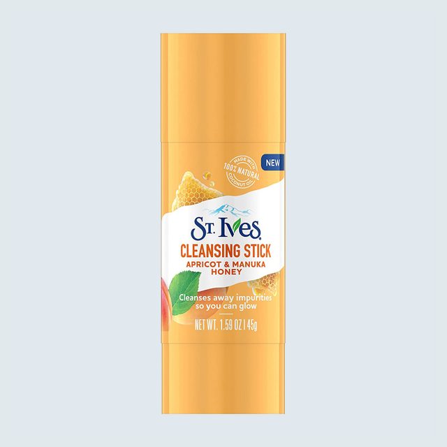 Cleansing stick stands upright, labeled 