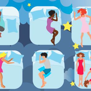 6 outlines of people lying on beds in different sleeping positions