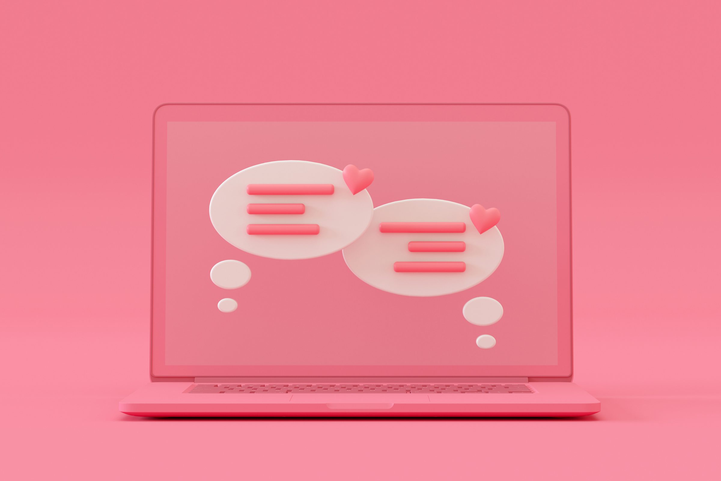 Graphic of Pink Computer with chat bubbles on pink background