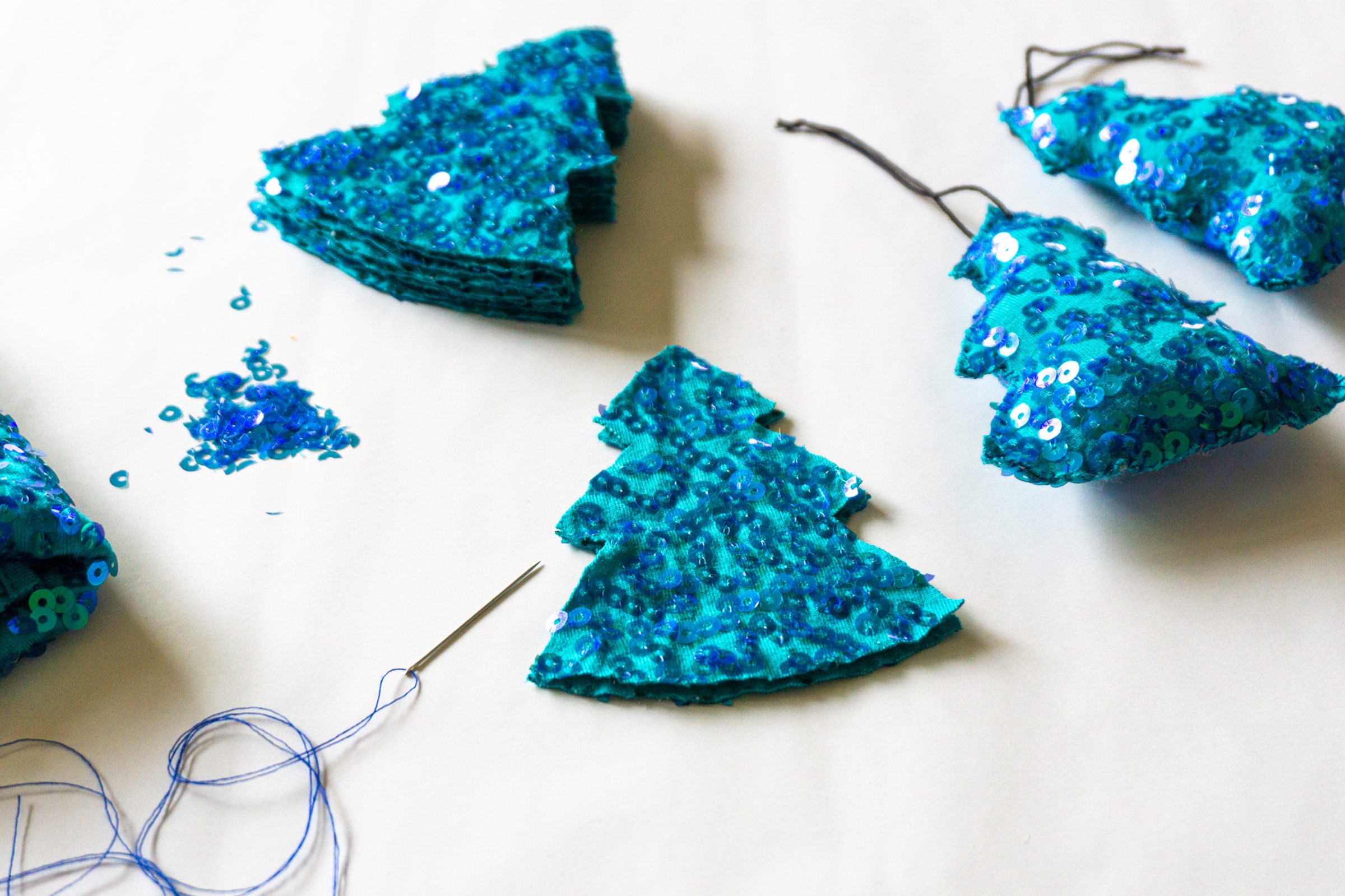 Christmas ornaments from sequined fabric