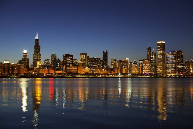 Partial view Chicago Skyline at dusk