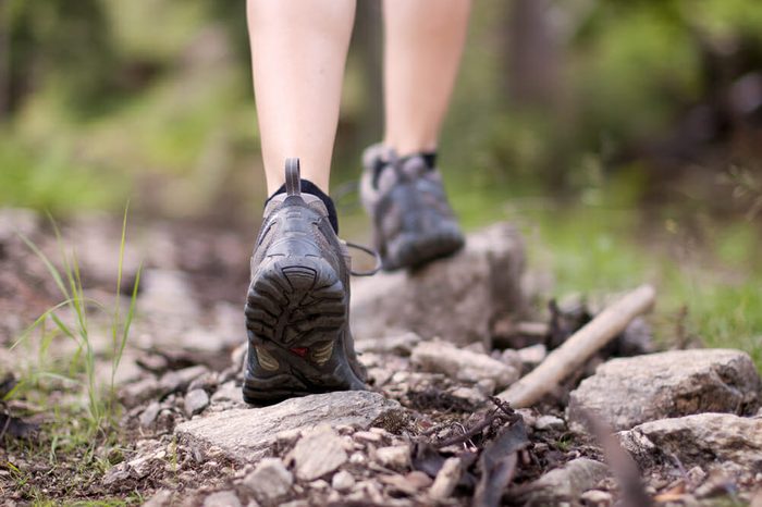 Hiking boots in outdoor action