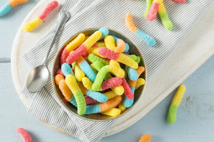 Sweet Sour Neon Gummy Worms with a Sugar Coating