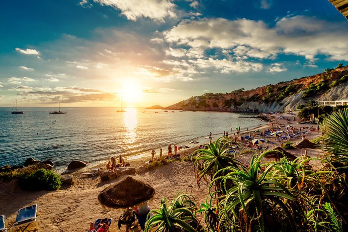Cala d'Hort Beach at sunset. Balearic Islands. Ibiza