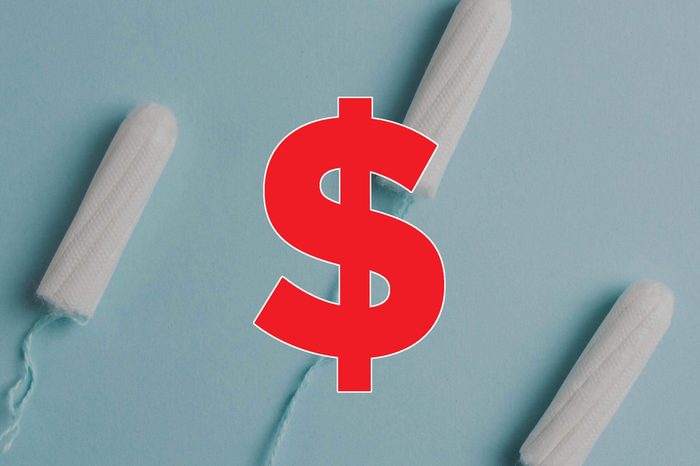 tampons on blue background with dollar sign overlay
