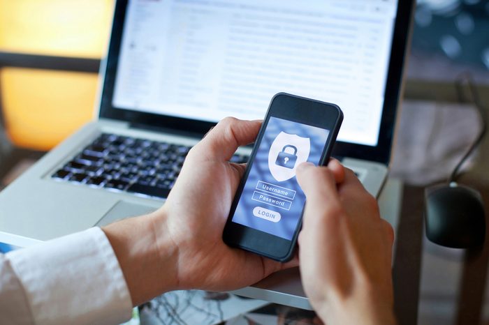 data security concept, mobile application access, login and password