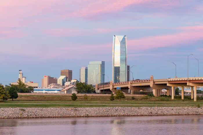 Skyline of Oklahoma City, OK during sunset