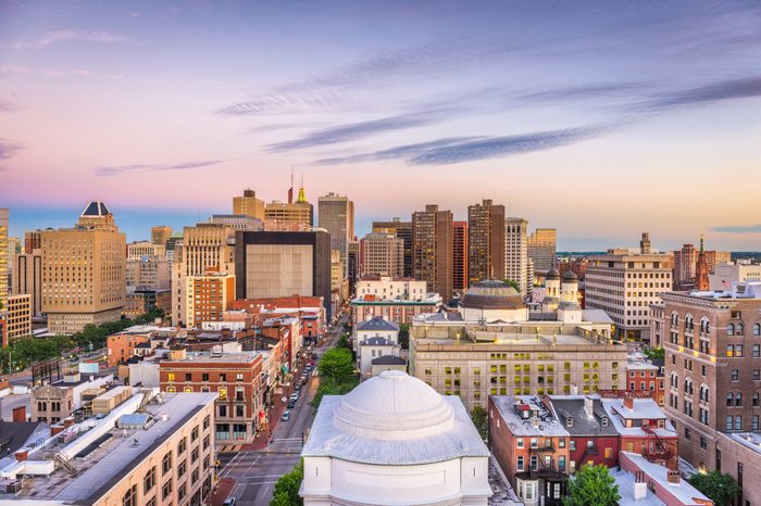 Baltimore, Maryland, USA Skyline over the Inner Harbor at dusk.