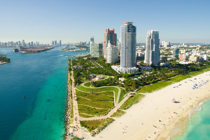 South Beach, Miami Beach. Florida. Aerial view. Paradise. South Pointe Park and Pier