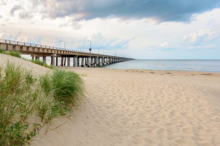 The Chesapeake Bay Bridge as seen from the Virginia Beach side. This Location is locally known as Chick's Beach