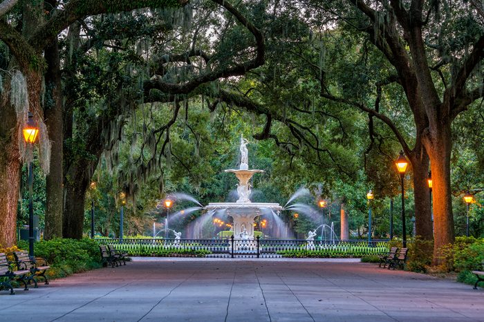 Famous historic Forsyth Fountain in Savannah, Georgia USA