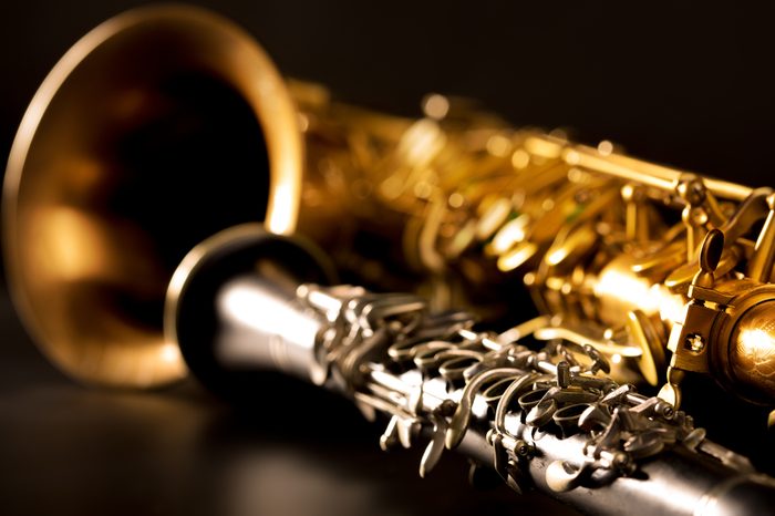 Classic music Sax tenor saxophone and clarinet in black background