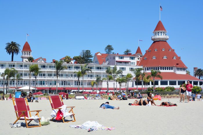 SAN DIEGO CA USA APRIL 8 2015: Victorian Hotel del Coronado in San Diego, USA. In the hotel was filmed famous comedy "Some like it hot", which starred Marilyn Monroe.