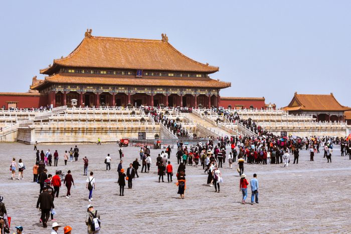 Beijing, China - Apr. 18, 2018: Tourists visit the Hall of Supreme Harmony in the Forbidden City, Beijing, China.