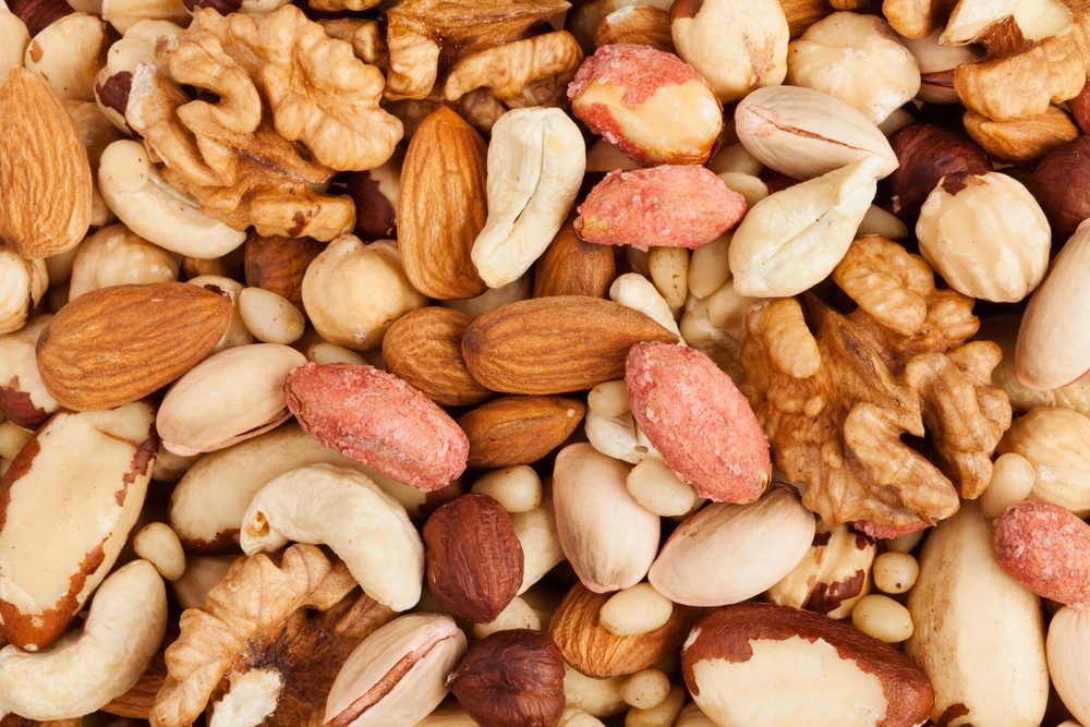 mixed nuts background above closeup