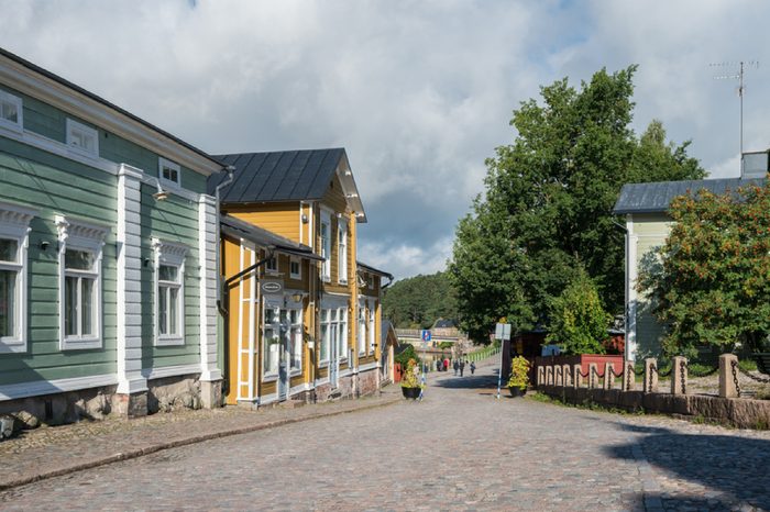 PORVOO, FINLAND - SEPTEMBER 11: Tourists walk through streets on September 11, 2017 in Porvoo, Finland. Porvoo is one of the six medieval towns in Finland