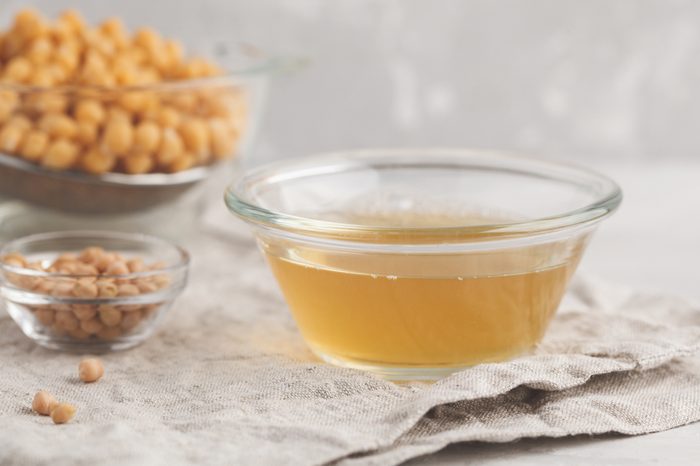 Chickpea broth - aquafaba. Replace egg in baking for vegan recipe.