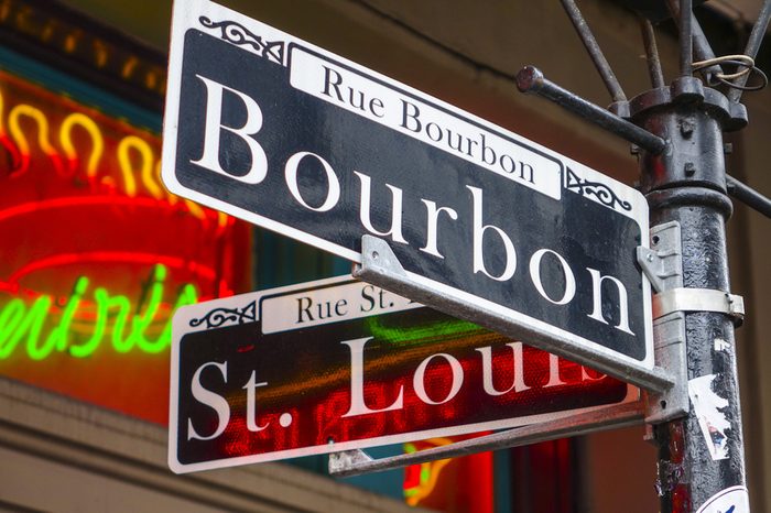 Street sign of New Orleans most famous street Bourbon street at French Quarter