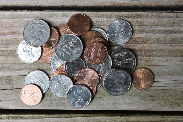 loose change on wood table