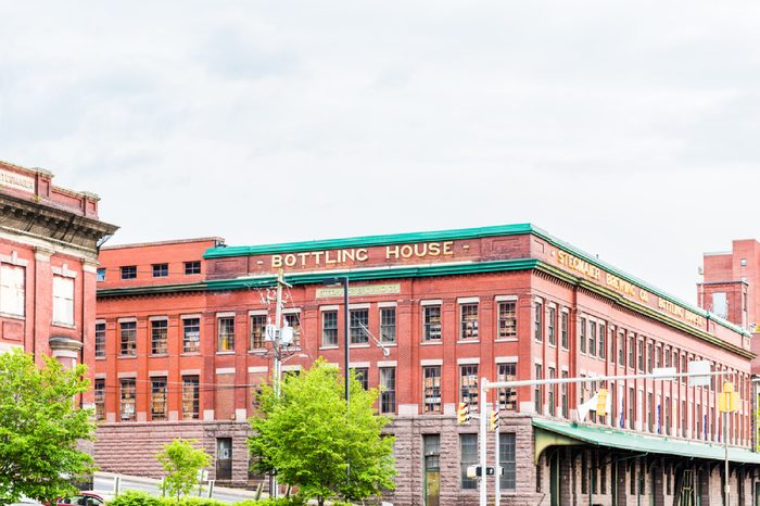 Wilkes-Barre, USA - May 24, 2017: Abandoned Stegmaier Brewery building remains exterior in Pennsylvania
