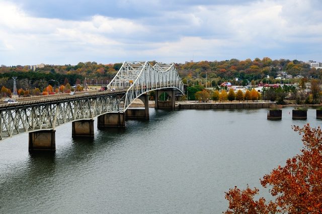 Beautiful Fall view of Oneal Bridge over the Tennessee River at Florence Alabama