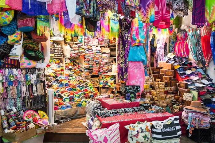 NASSAU, BAHAMAS - OCT 15, 2016: The famous Nassau Straw Market, where local merchants sell hand-crafted straw and other merchandise. Straw vending is considered one of the country's oldest industries.