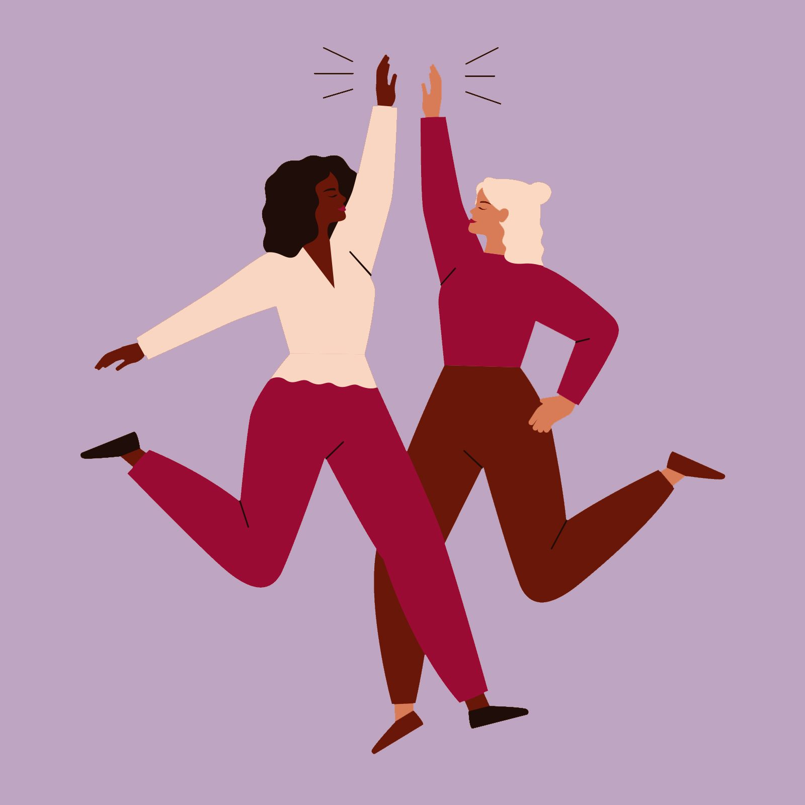 Two women high-five each other happily