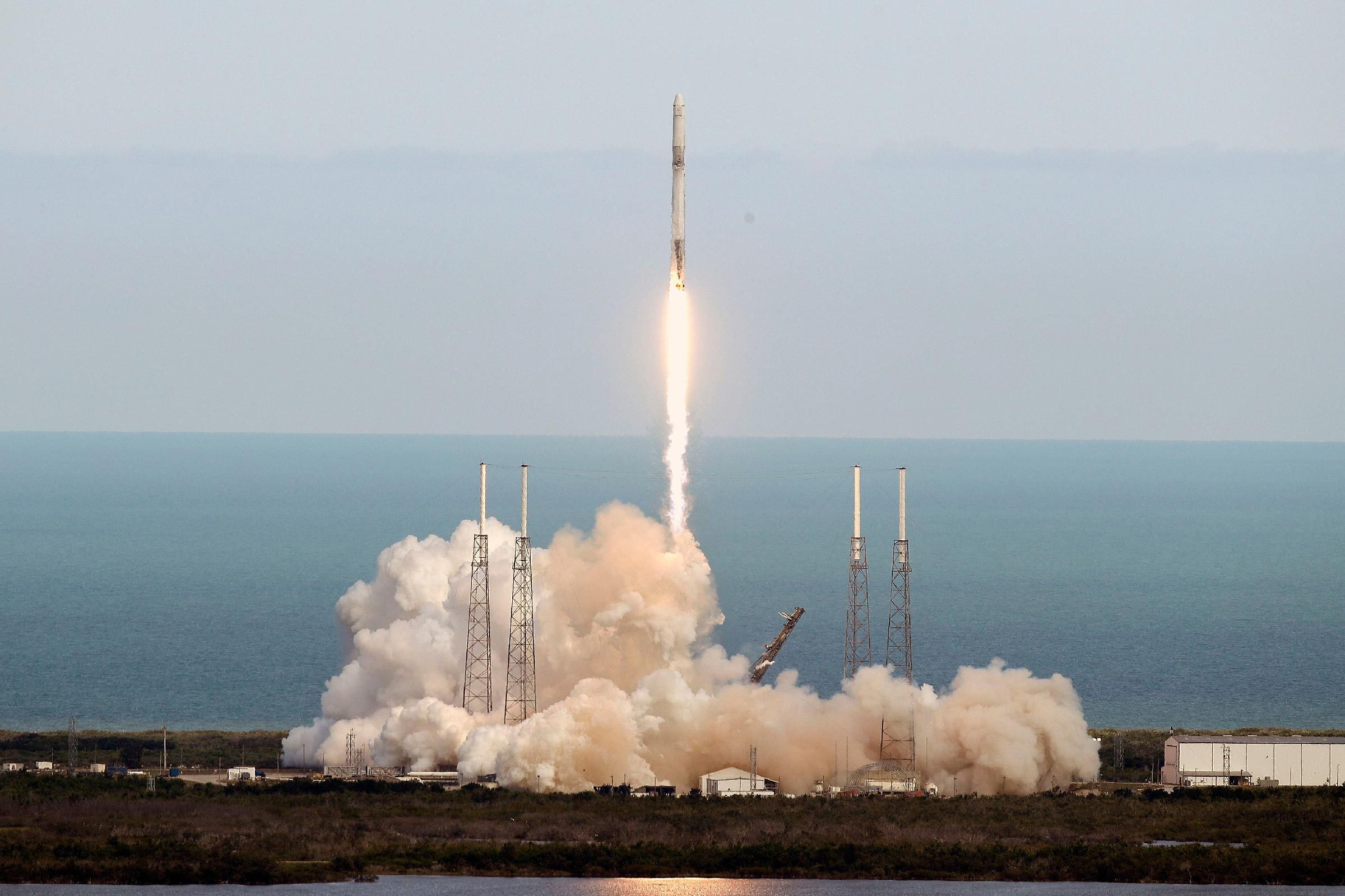 A SpaceX Falcon 9 rocket lifts off from launch complex 40 at the Cape Canaveral Air Force Station in Cape Canaveral, Fla., . The spacecraft is on its 14th operational cargo delivery flight to the International Space Station