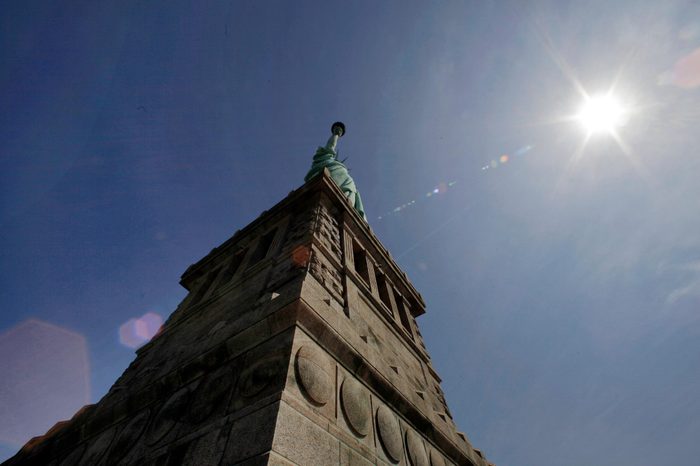 The Statue of Liberty on its pedestal, in New York