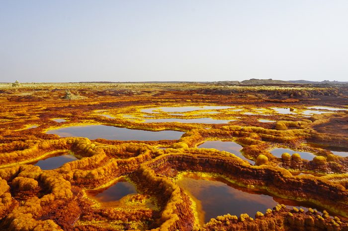 The colorful landscape of Dallol Lake in Crater of Dallol Volcano, Danakil Depression, Ethiopia.