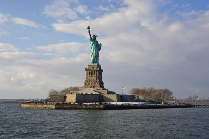 NEW YORK CITY -10 DEC 2017- View of The Statue of Liberty in New York, part of the Statue of Liberty National Monument.