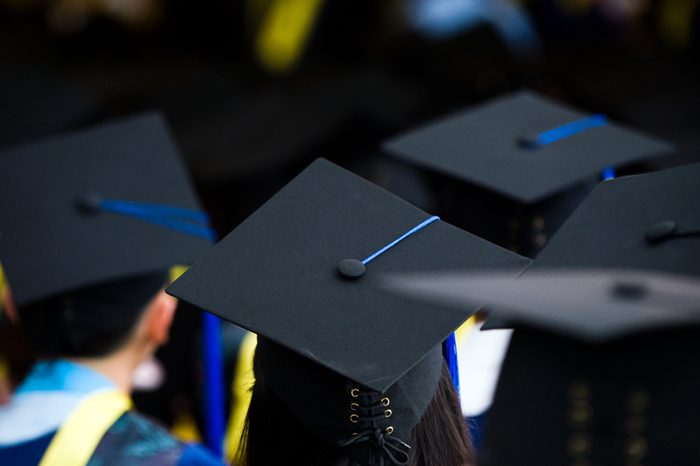 Shot of graduation caps during commencement.
