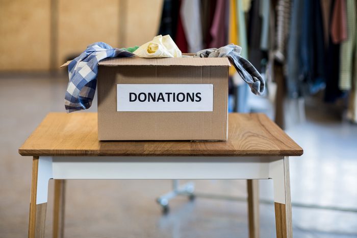 Donation box on a wooden table in the office