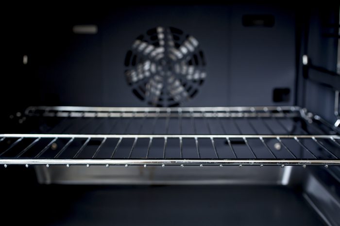 The inside of a stove oven