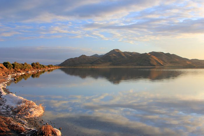 The causeway to Antelope Island, Utah, on the Great Salt Lake.
