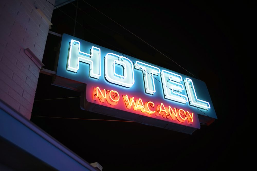 No Vacancy Hotel/ Motel Sign Downtown City