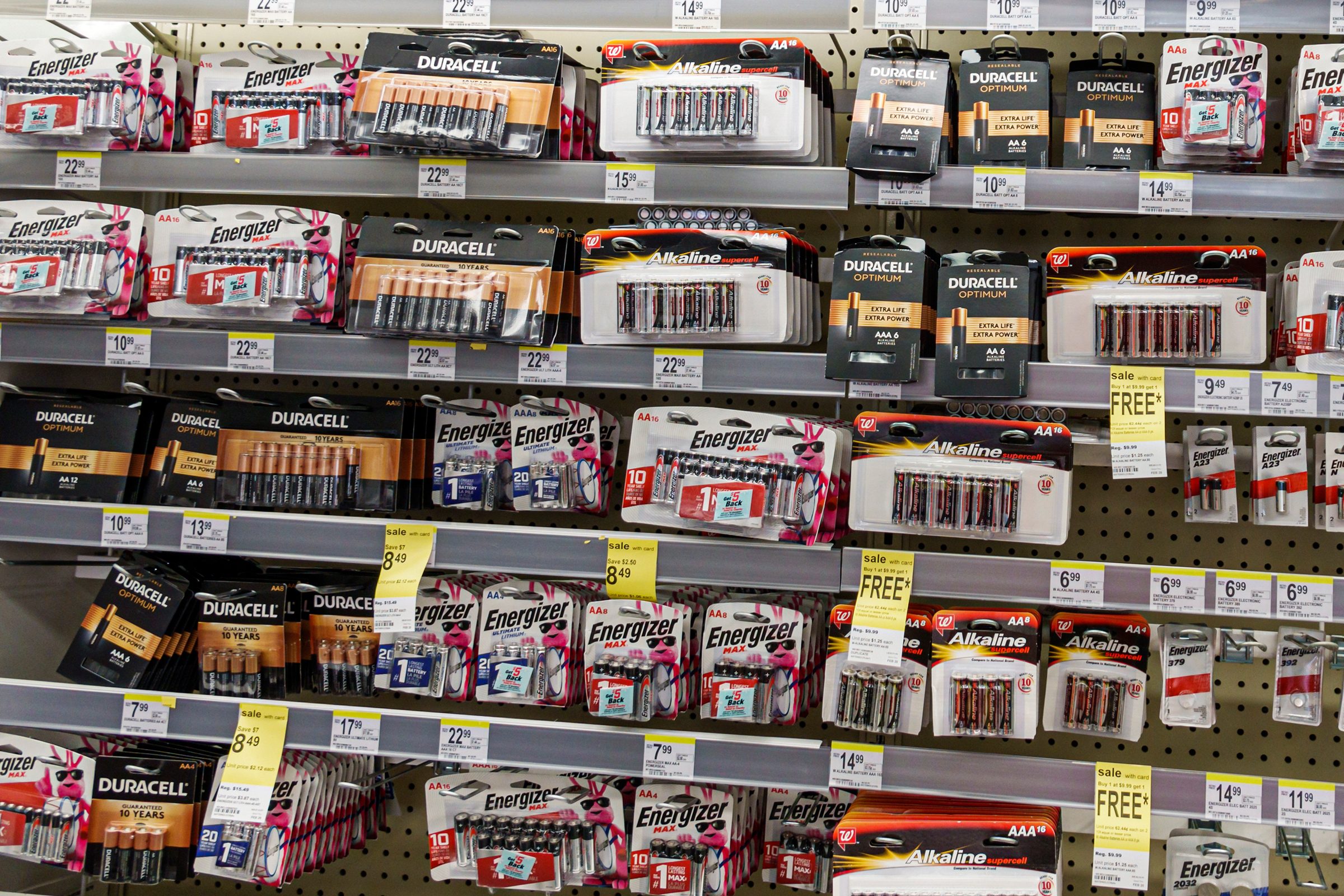 batteries hanging in a grocery store
