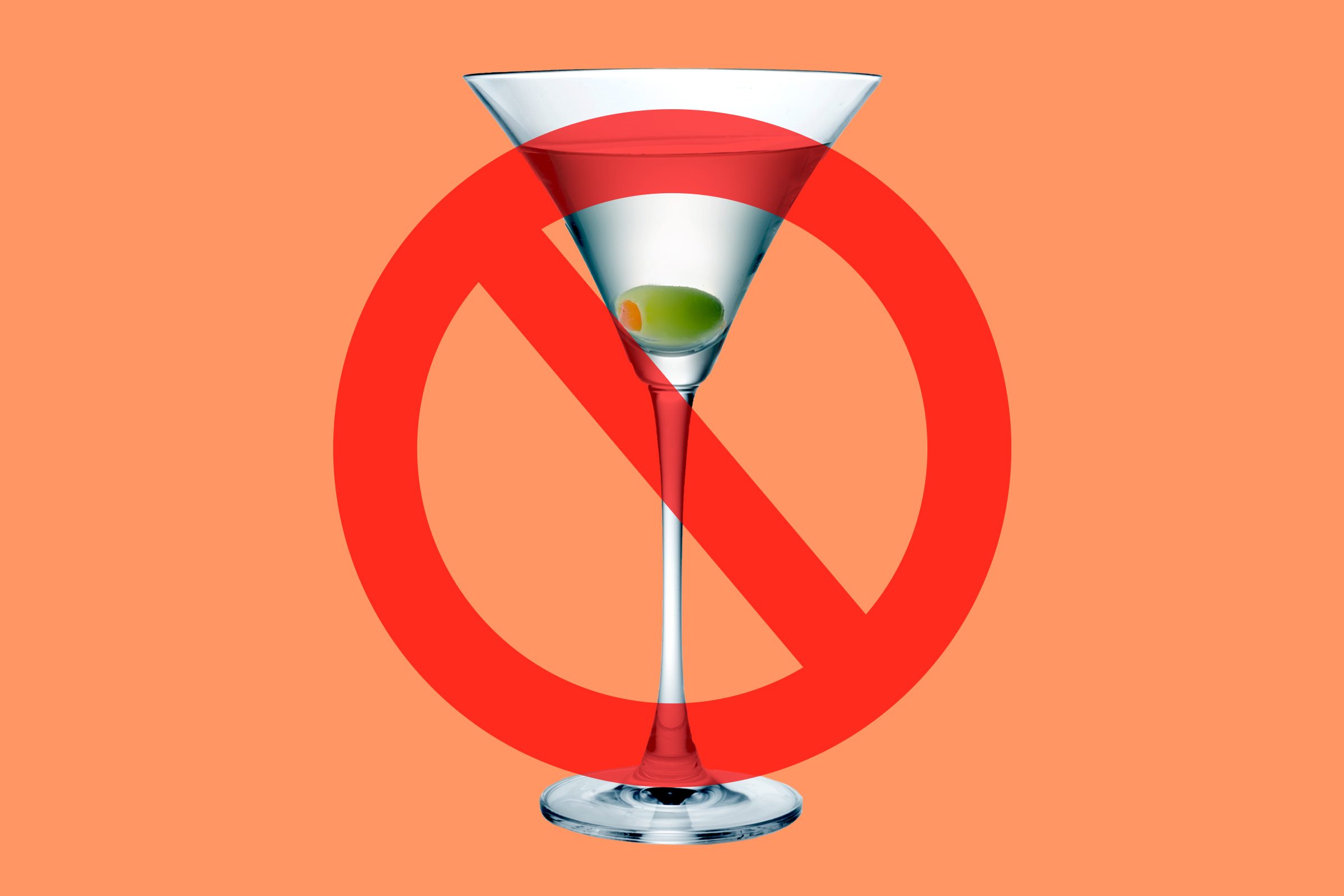 Martini on peach background with cancel sign over it