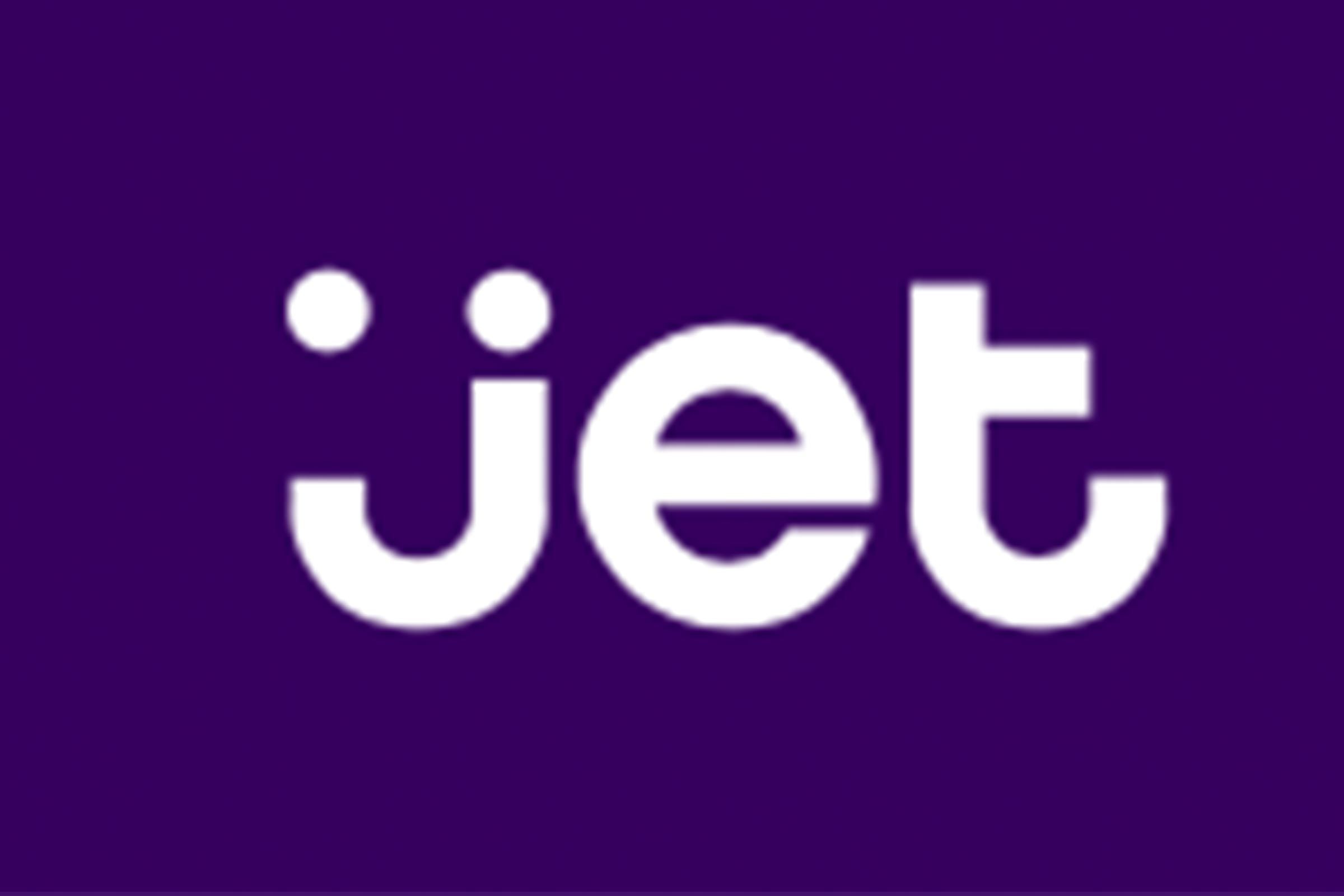 The word "jet" in white lowercase letters is centered on a solid purple background.
