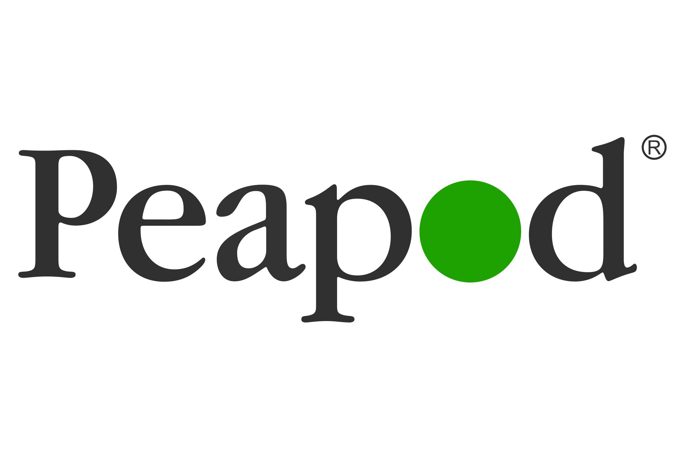 The word "Peapod" is in black text with a green circle replacing the letter "o" against a white background.