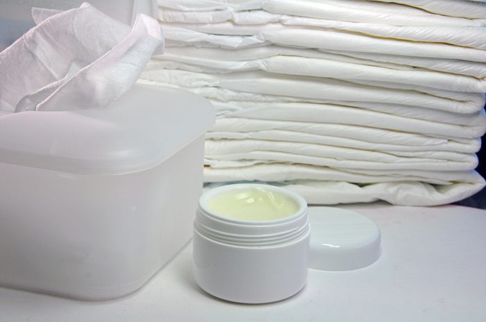 Adult diapers with wet wipes and cream