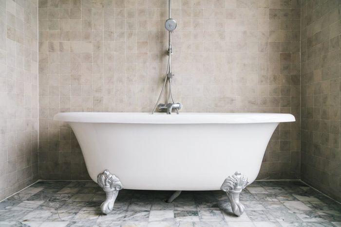 Bathtub decoration in bathroom interior