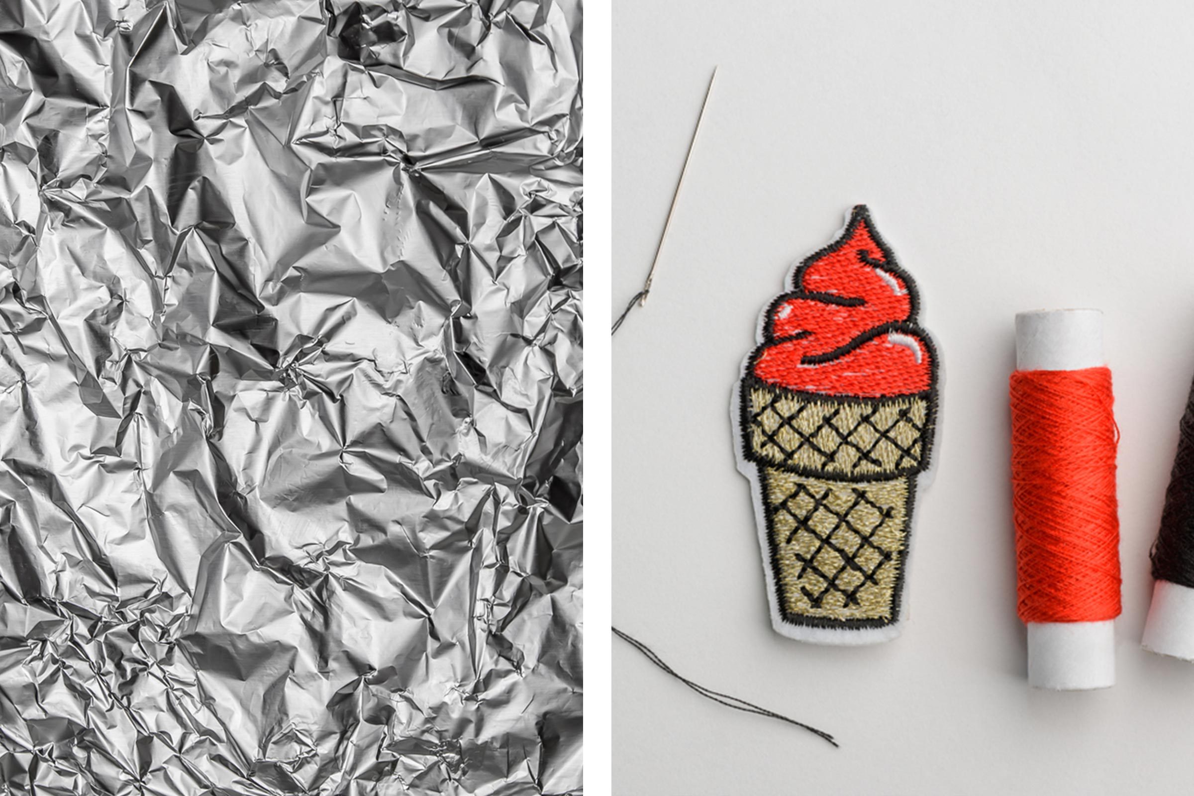 Aluminum foil texture next to iron-on patch
