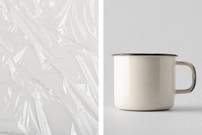plastic wrap mug