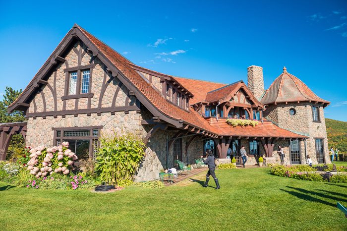 NEW HAMPSHIRE, USA - OCTOBER 2015: Tourists visit Castle in the Clouds. It is a 16-room mansion and 5,500-acre.