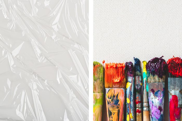 plastic wrap paint brushes