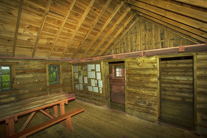 Stockholm, WI USA August 28, 2016: "Little House on the Prairie" author, Laura Ingalls Wilder's, reconstructed three room, log cabin birthplace home interior in Stockholm Wisconsin.