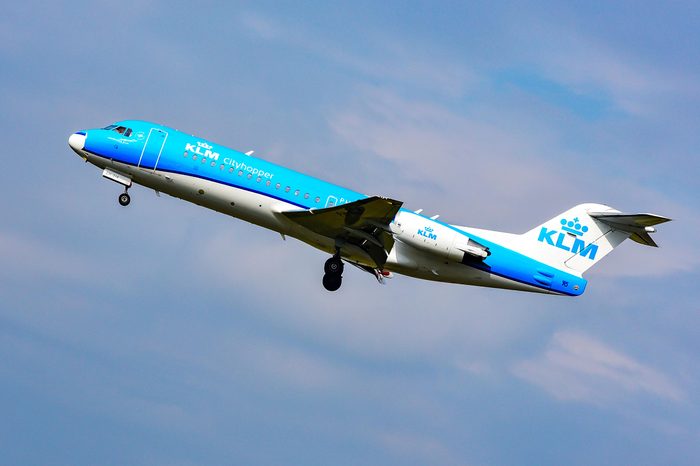 FRANKFURT,GERMANY-SEPTEMBER 30,2017:KLM Cityhopper Fokker 70.KLM Royal Dutch Airlines is the flag carrier airline of the Netherlands.