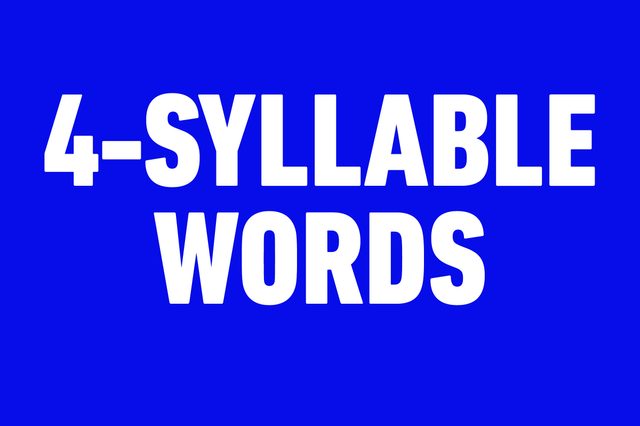 White bold text states "4-SYLLABLE WORDS" on a solid blue background.
